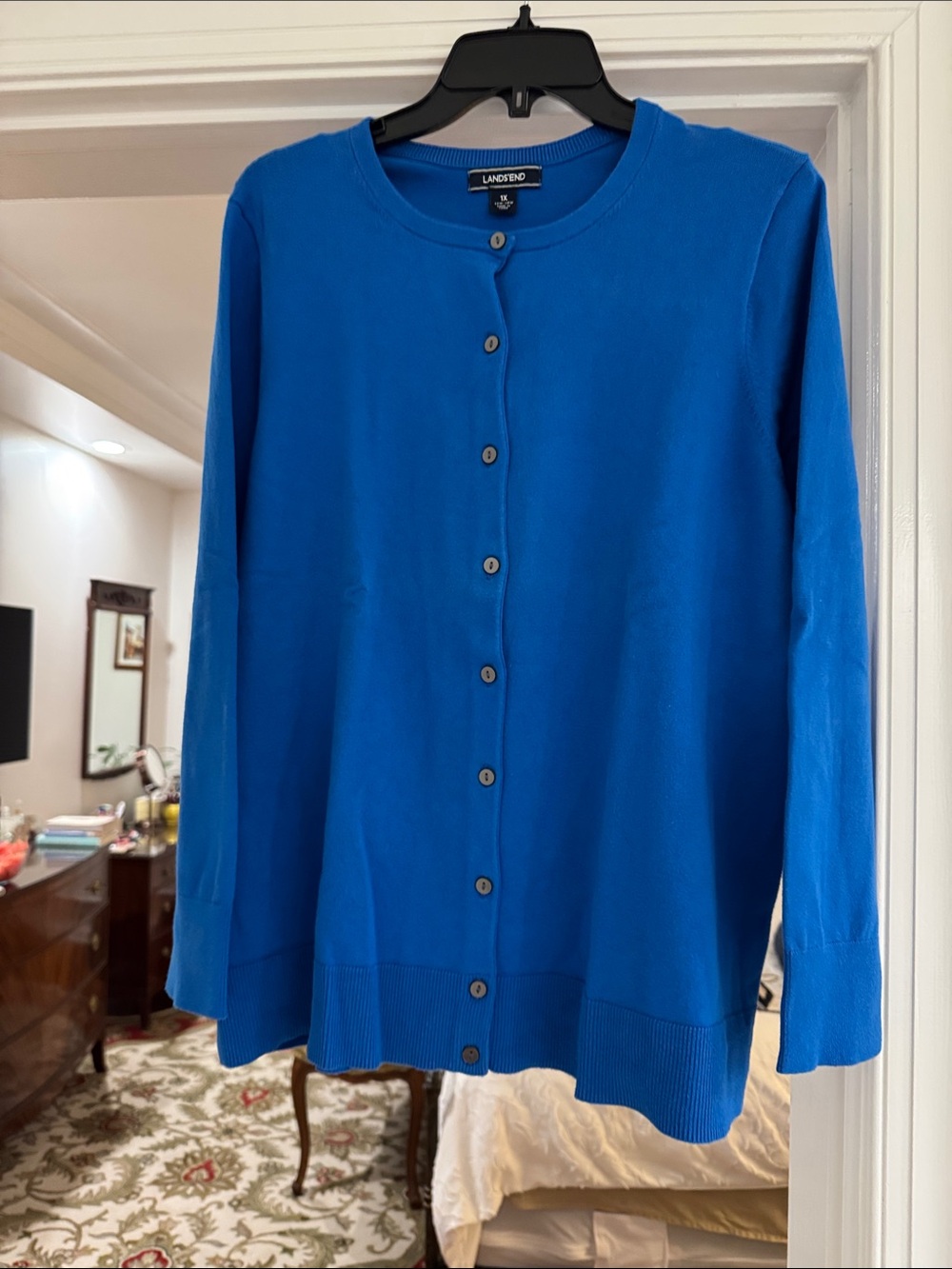 Lands' End Bright Royal Blue Button-Front Cardigan